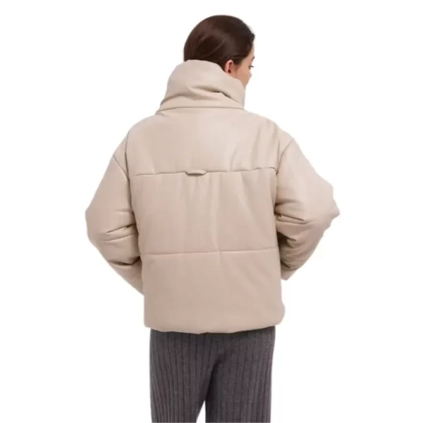 Cream Leather Puffer Jacket