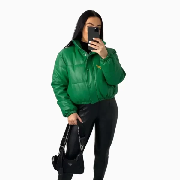 Cropped Leather Puffer Jacket