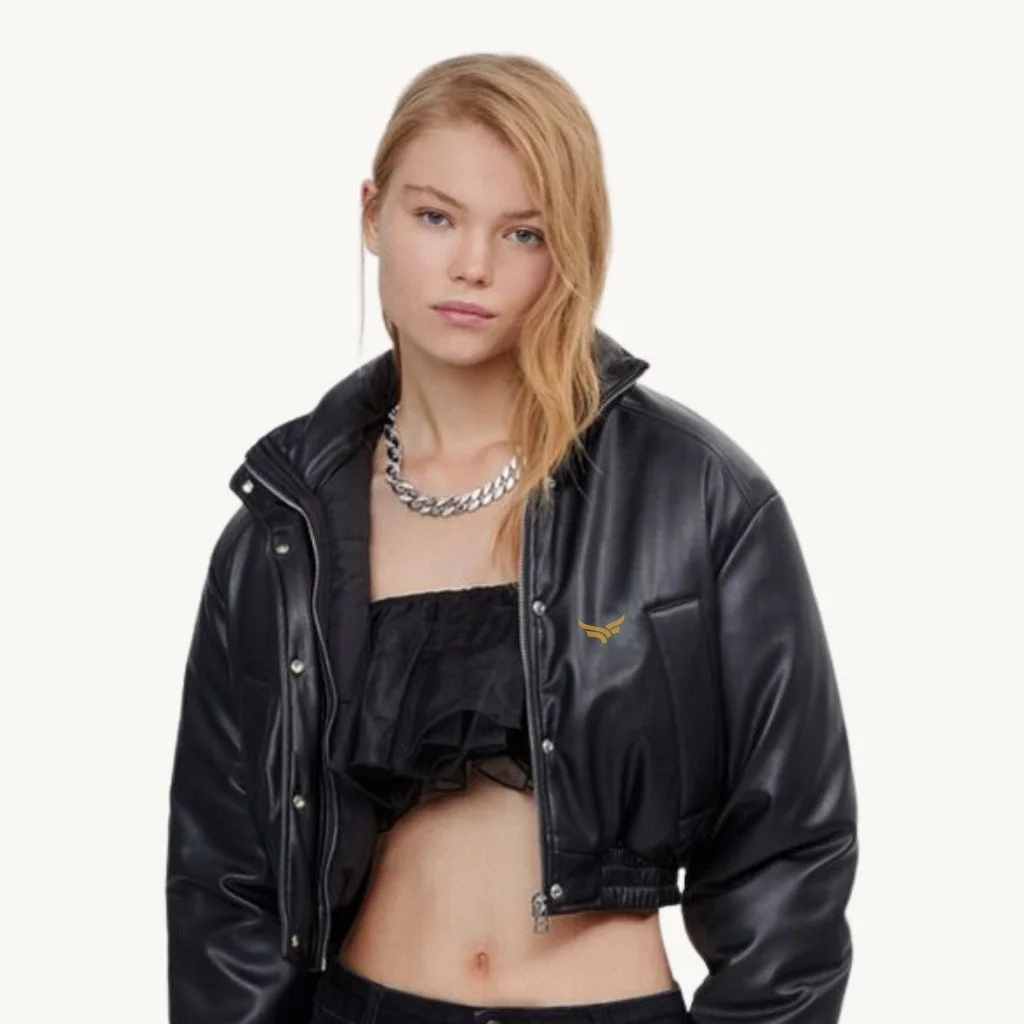 Cropped Leather Puffer Jackets