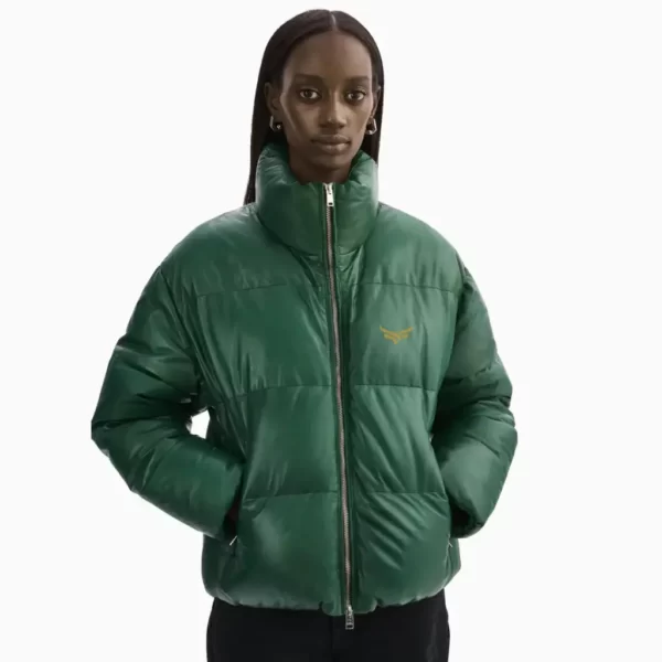 Green Leather Puffer Jacket (2)