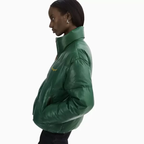 Green Leather Puffer Jacket (3)