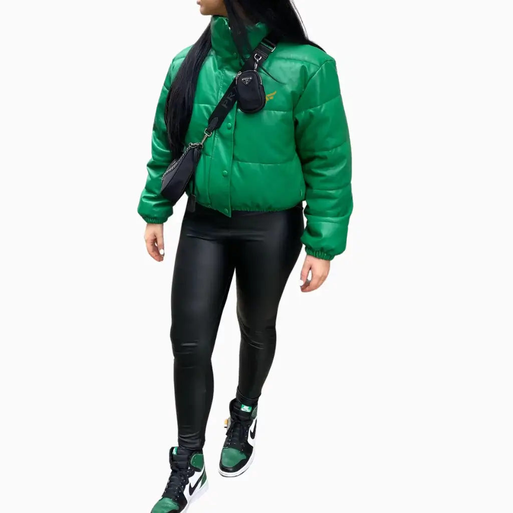 Green Leather Puffer Jacket (3)