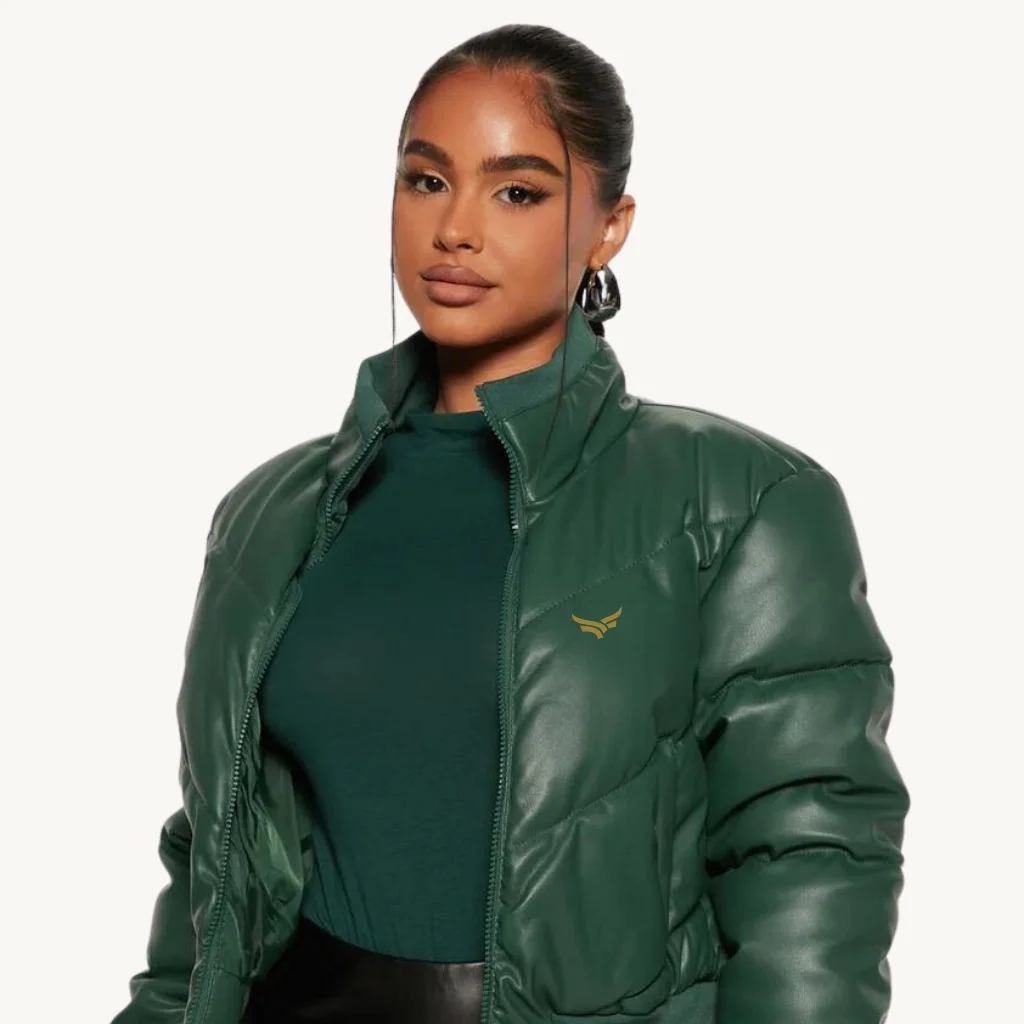 Green Leather Puffer Jackets