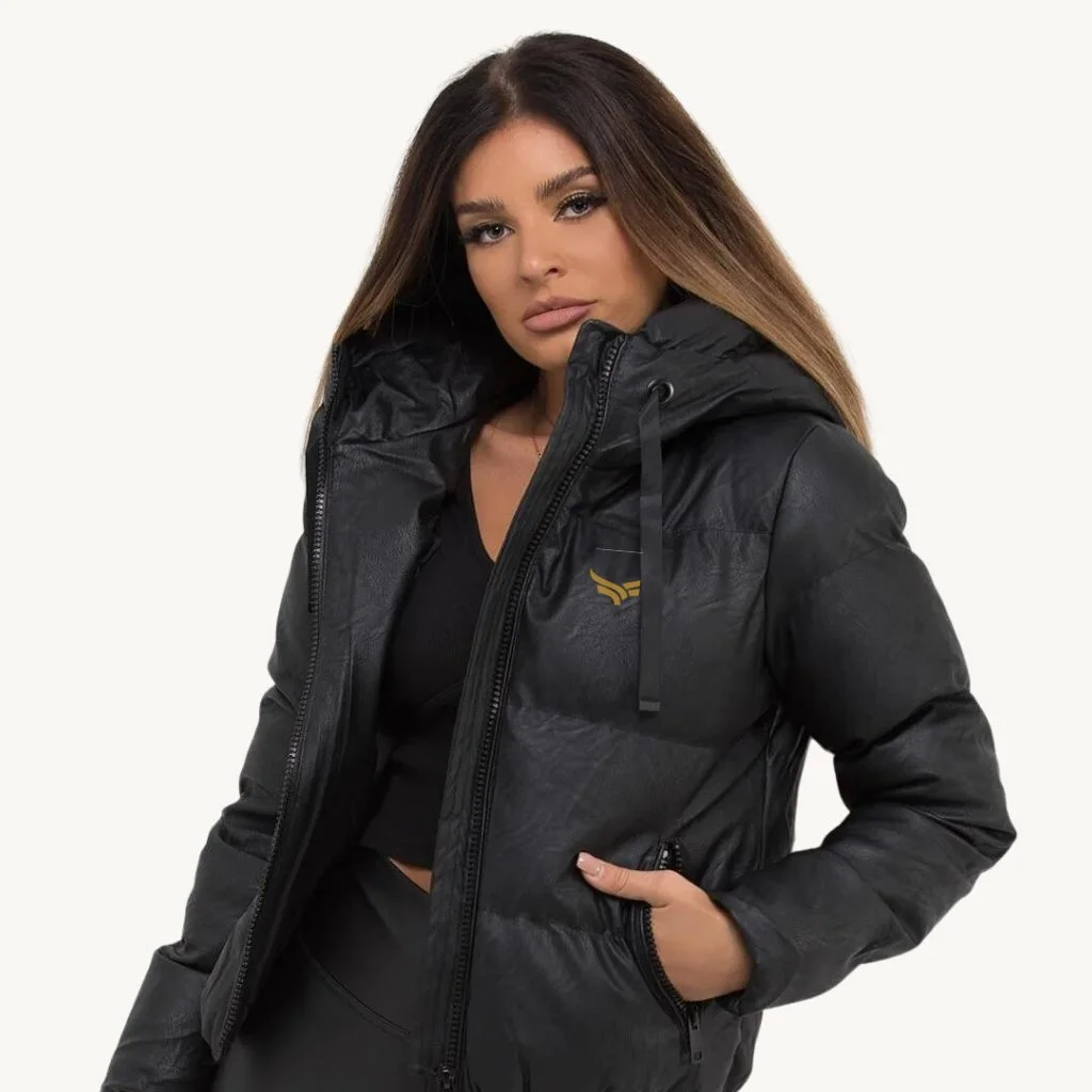 Hooded Leather Puffer Jacket