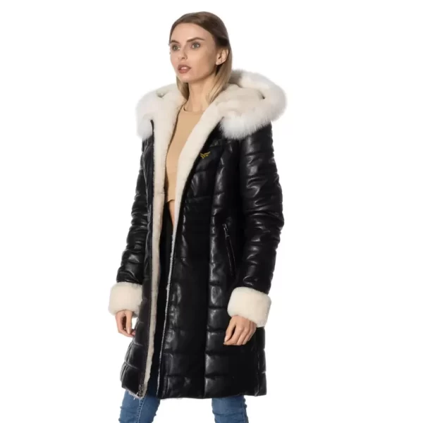 Hooded Leather Puffer Jacket (1)