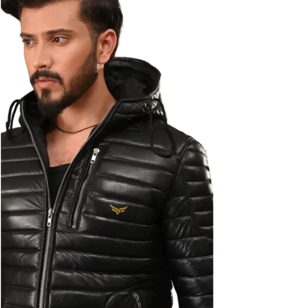 Hooded Leather Puffer Jacket (1)
