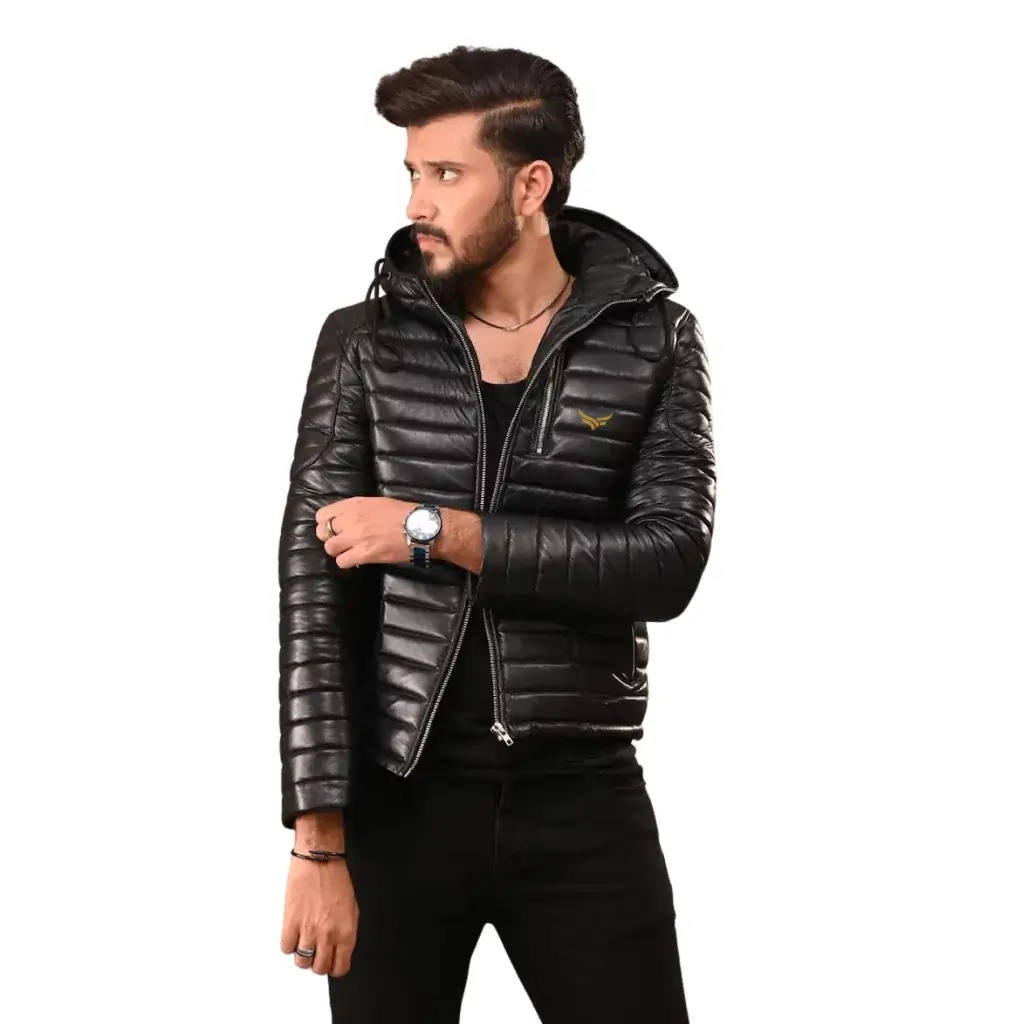 Hooded Leather Puffer Jacket (3)