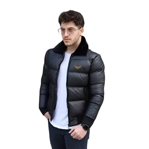Grab a Trendsetting Men's Leather Puffer Jacket - Free Shipping