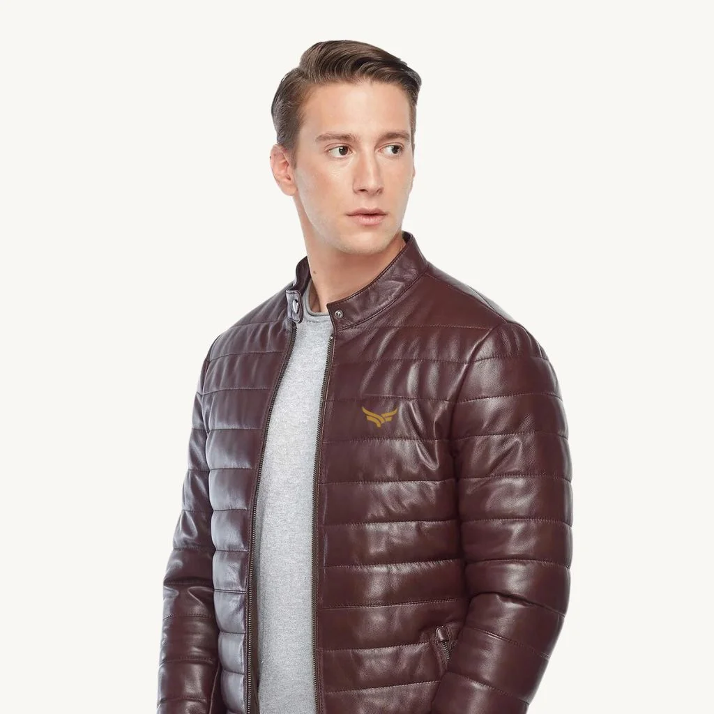 Mens Leather Puffer Jacket