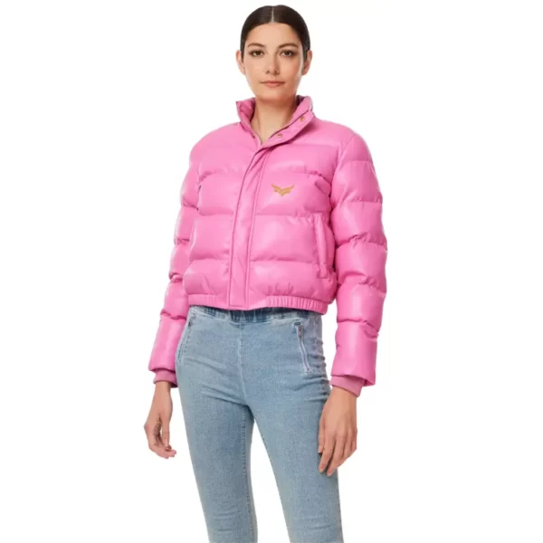 Pink Leather Puffer Jackets (2)