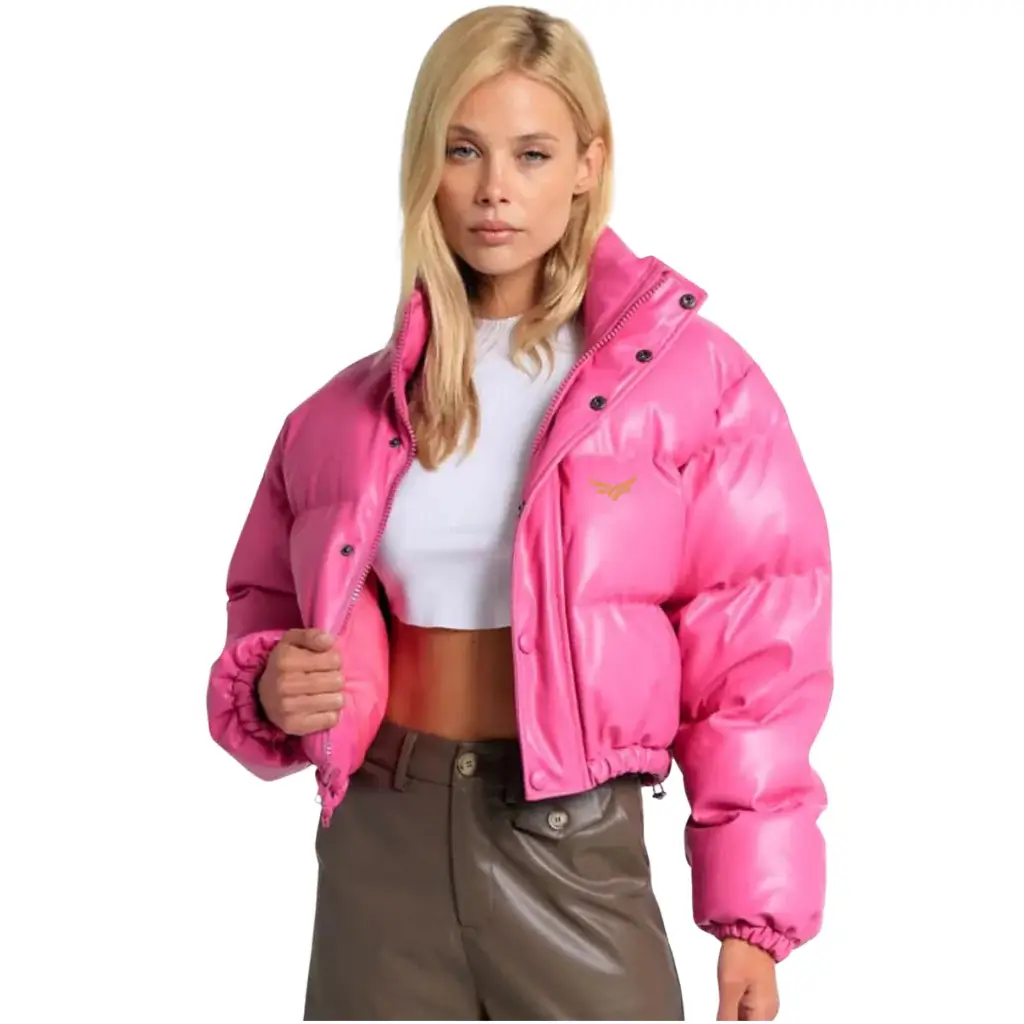 Pink Leather Puffer Jackets (2)