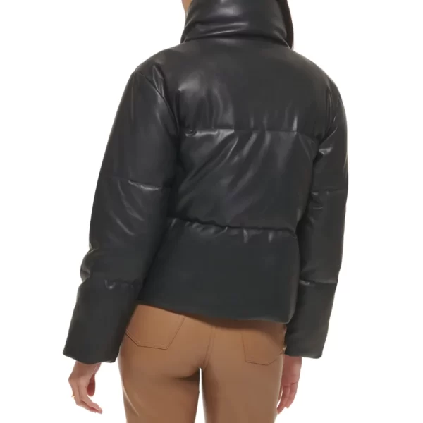 Fashion-Forward Warmth: The Black Leather Puffer Jacket - Free Shipping!