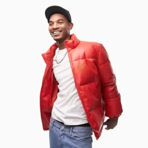 Red Leather Puffer Jacket