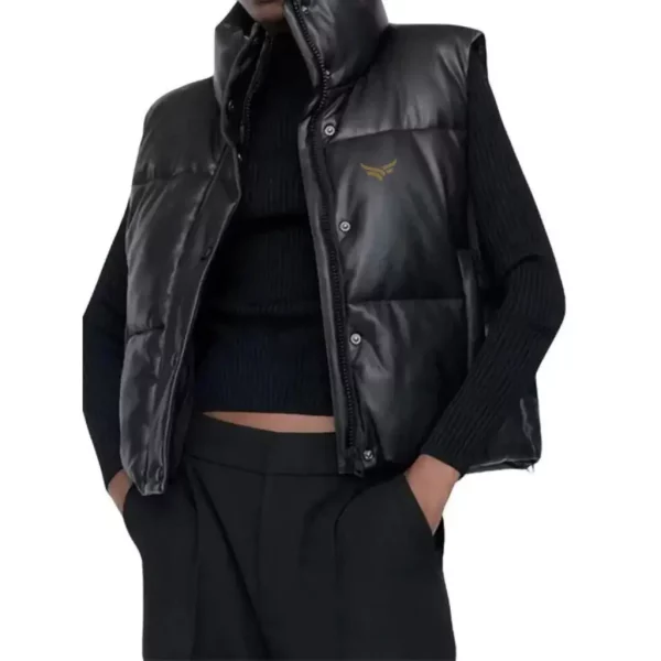 Black Leather Puffer Vest (3)